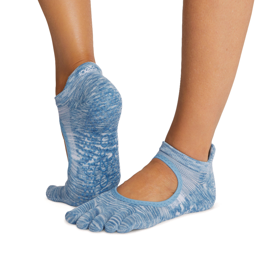toesox Full Toe with Grip Yoga/Pilates Toe Socks, Black, Large