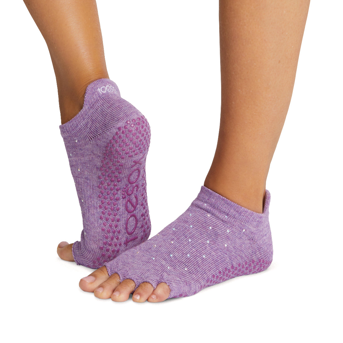 Toesox Grip Half Toe Low Rise 2 Pack Heather Navy and Black Small